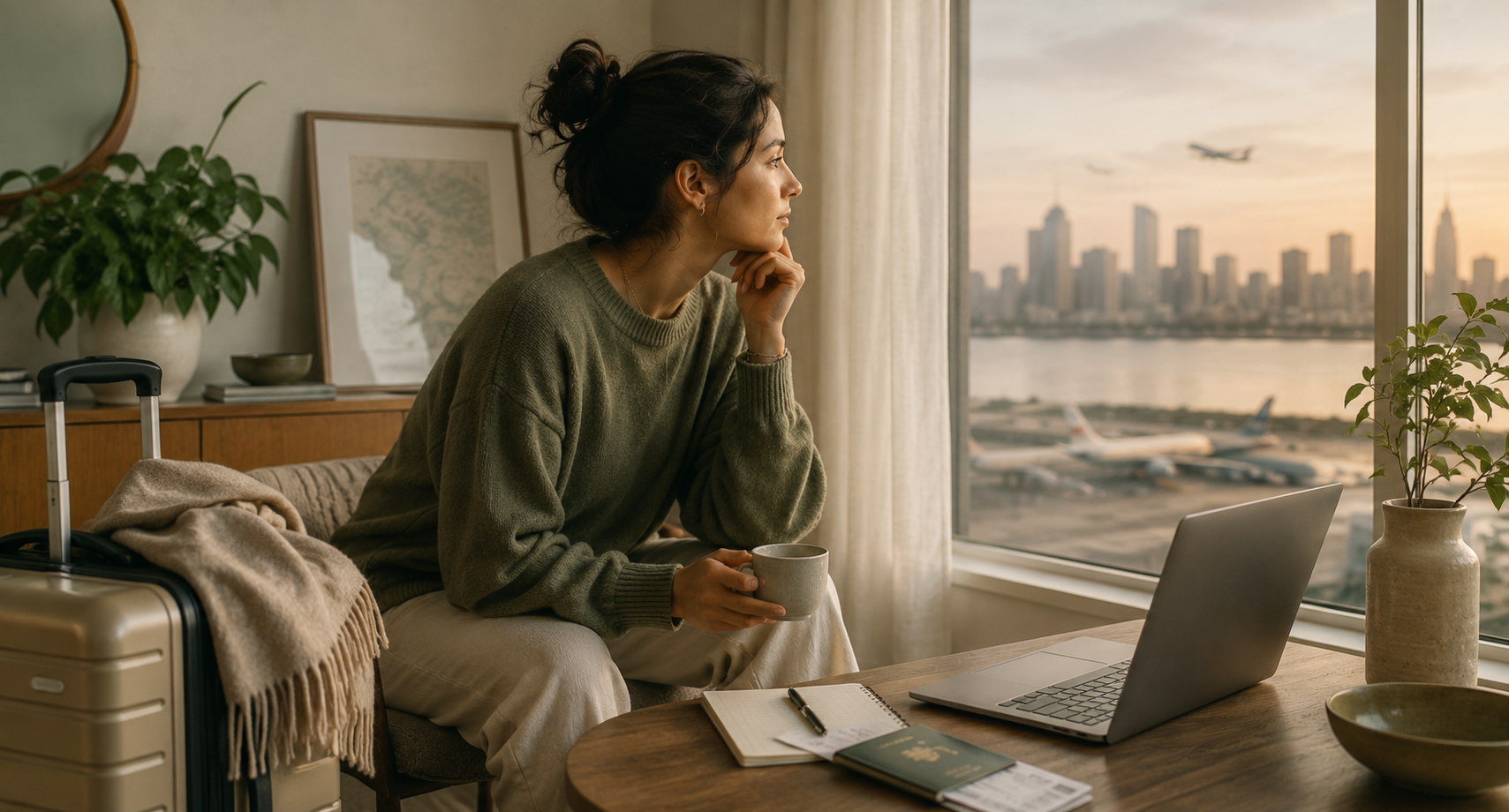 Personne expatriée réfléchissant face à un nouvel environnement après un changement de pays